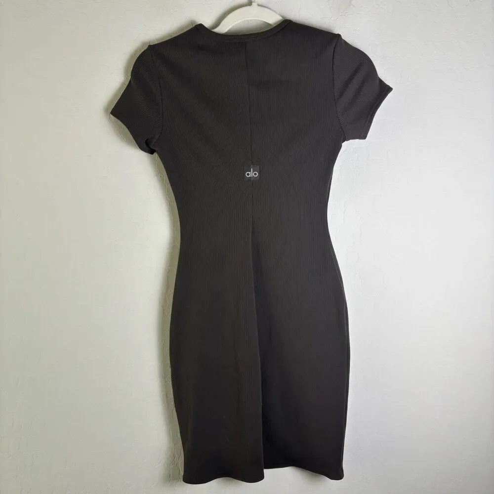 Alo Yoga Goddess Ribbed Mini Dress Espresso